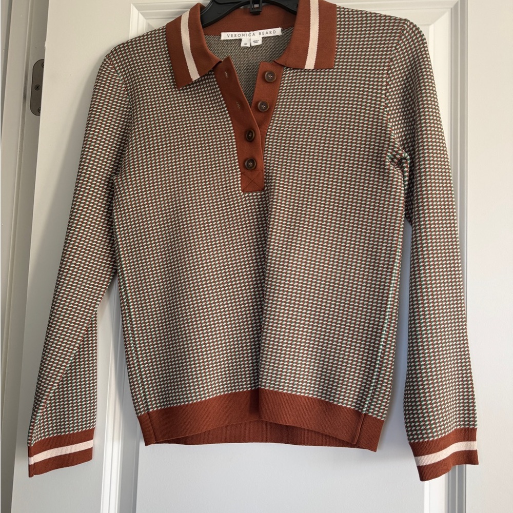Veronica Beard Brown and Cream Button Down Shirt